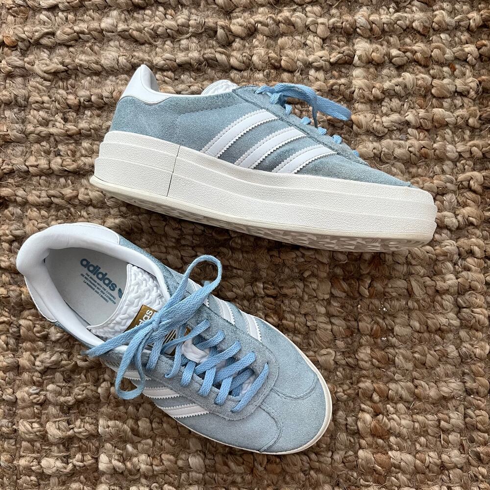 Adidas Gazelle Bold Platform Sneakers Baby Blue Suede White Women's US 7.5 EUC